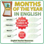 English Months of the Year - ESL Flash Cards - Leaf Design