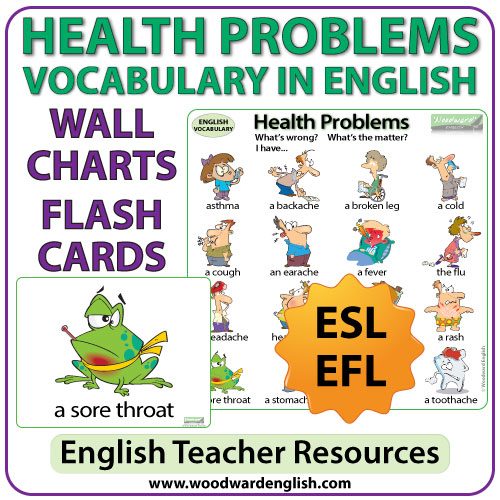 Health Problems in English - Charts - Flash Cards